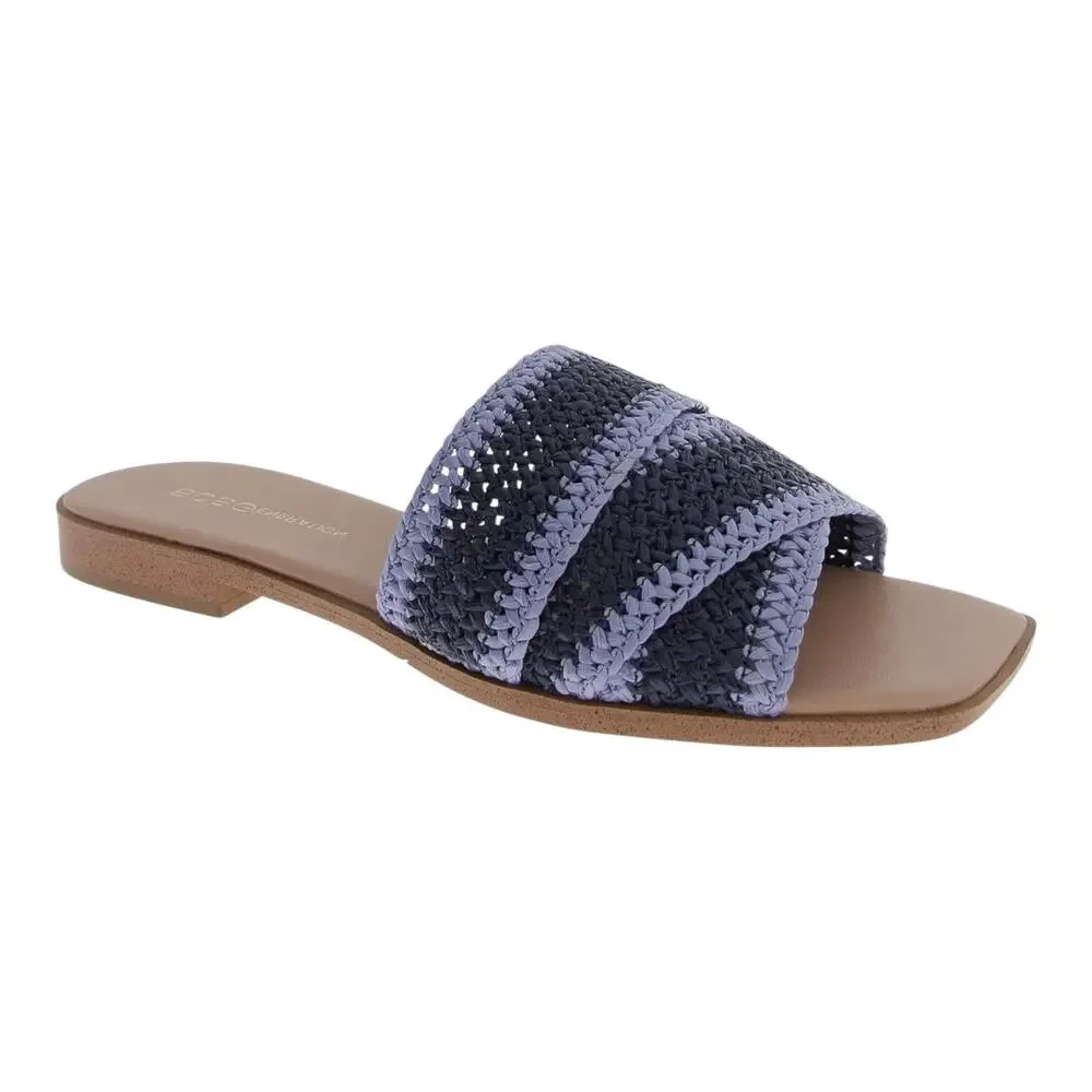 BCBGeneration Women's Lileen Slip On Woven Raffia Flat Sandals Blue Size 7